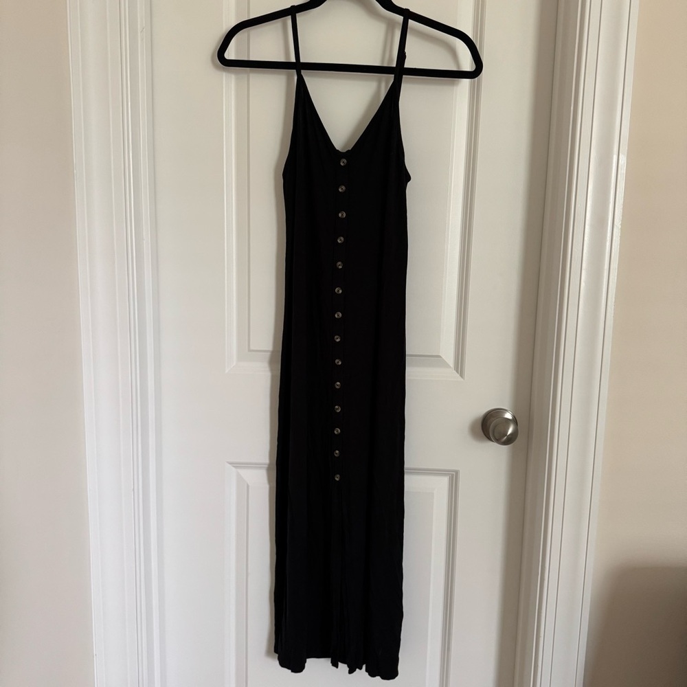 American Eagle Outfitters Black Sleeveless Maxi Dress with Buttons, S